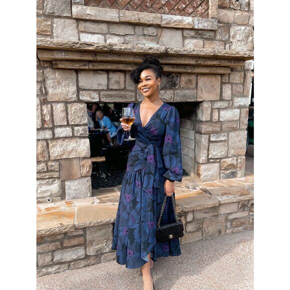 HUTCH Women's Purple Floral Wrap Long Sleeve Lima A-Line Dress Size Extra Large - Picture 14 of 15